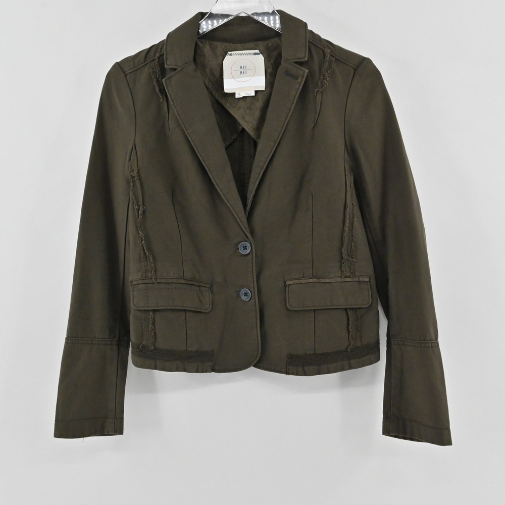 Hei Hei Anthropologie Blazer Womens Size 2 Olive Green Cotton Military Utility